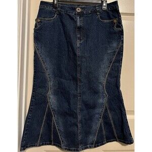 VTG 90s Y2K Denim Maxi Trumpet Flare Skirt Boho Modest Mermaid Western Fluted 33